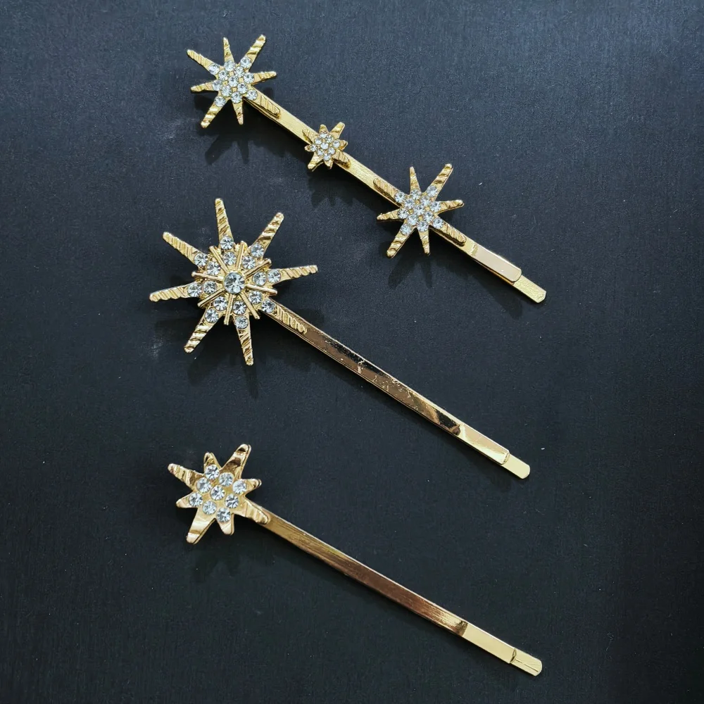 Crystal Star Hair Clip Pins For Bridal Women Girls Fashion Metal Hairpins Wedding Barrettes Bride Decorate Hair Accessories
