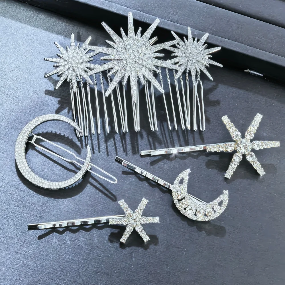 Crystal Star Hair Clip Pins For Bridal Women Girls Fashion Metal Hairpins Wedding Barrettes Bride Decorate Hair Accessories