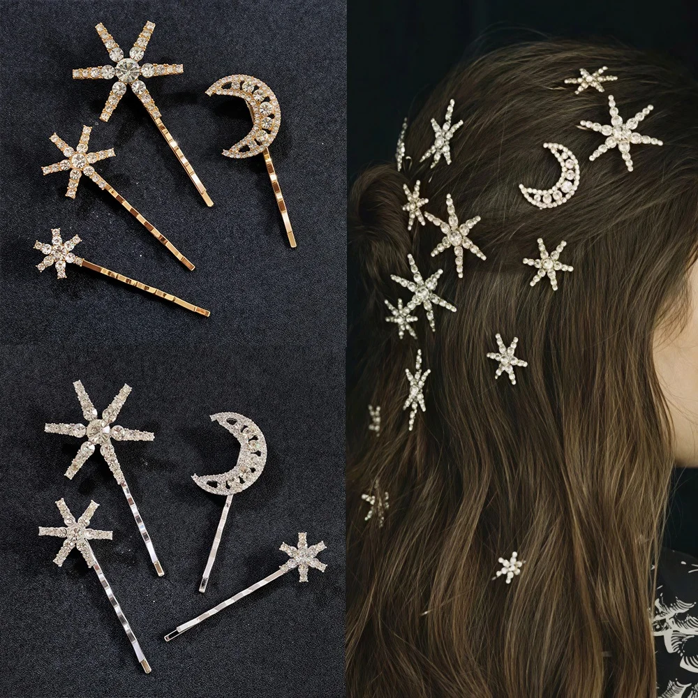 Crystal Star Hair Clip Pins For Bridal Women Girls Fashion Metal Hairpins Wedding Barrettes Bride Decorate Hair Accessories