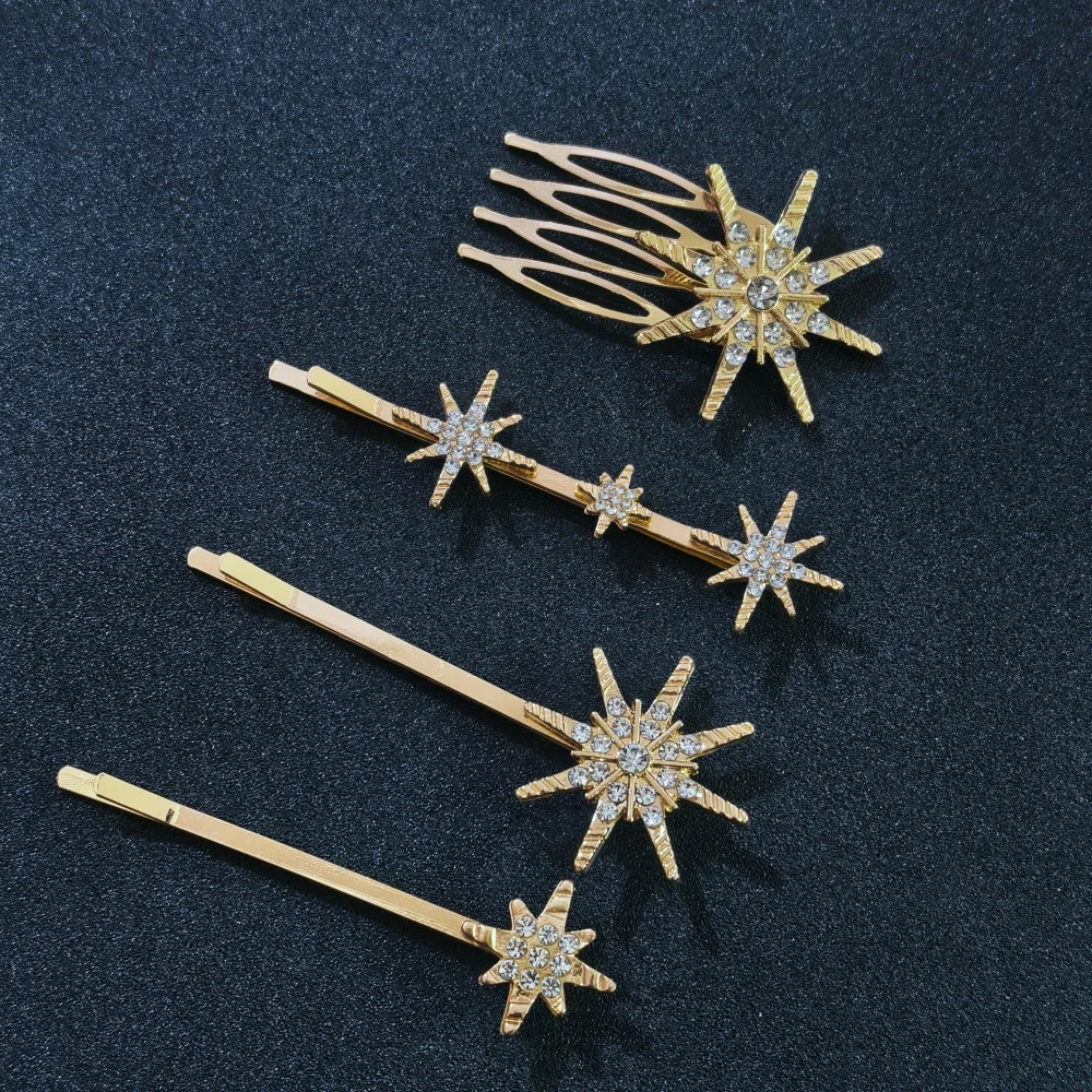 Crystal Star Hair Clip Pins For Bridal Women Girls Fashion Metal Hairpins Wedding Barrettes Bride Decorate Hair Accessories