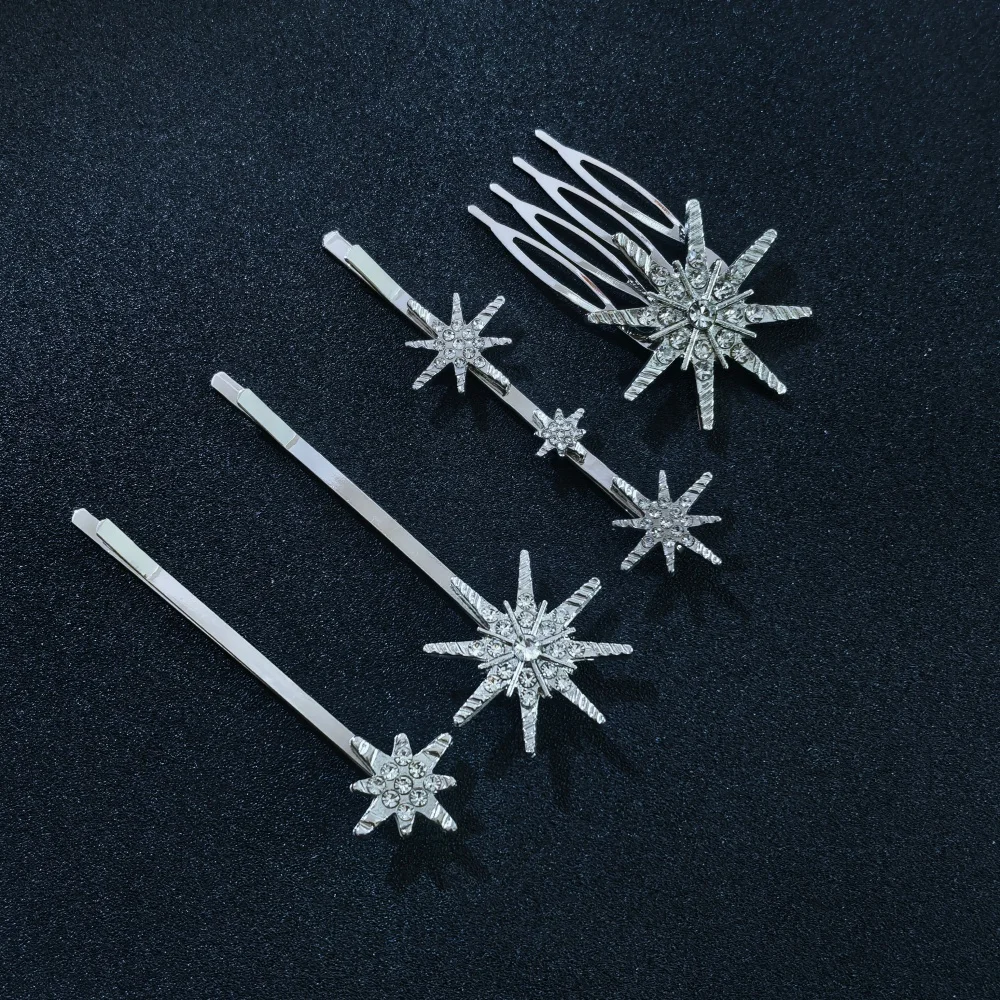 Crystal Star Hair Clip Pins For Bridal Women Girls Fashion Metal Hairpins Wedding Barrettes Bride Decorate Hair Accessories
