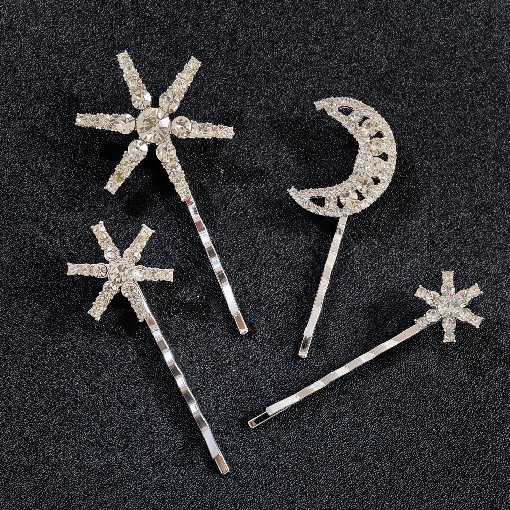 Crystal Star Hair Clip Pins For Bridal Women Girls Fashion Metal Hairpins Wedding Barrettes Bride Decorate Hair Accessories