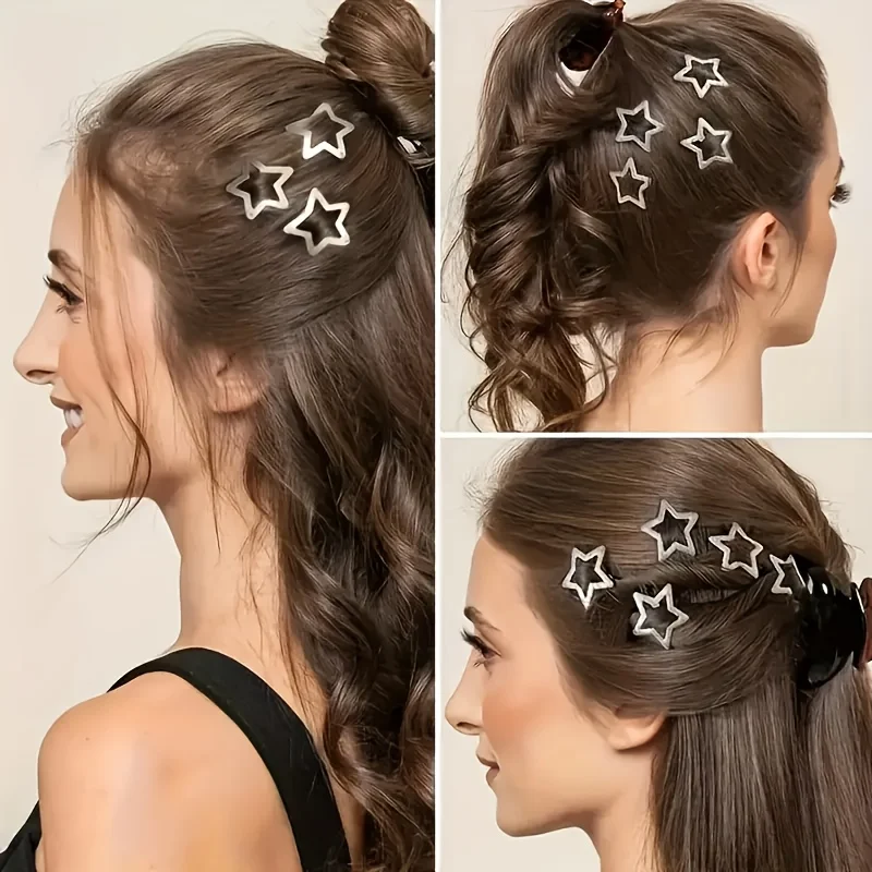 10PCS Star-Shaped Hair Clips Y2K Silver Star Hair Clips for Girls Metal Snap Clip Hairpins Barrettes Hair Grip Jewel Hair Access