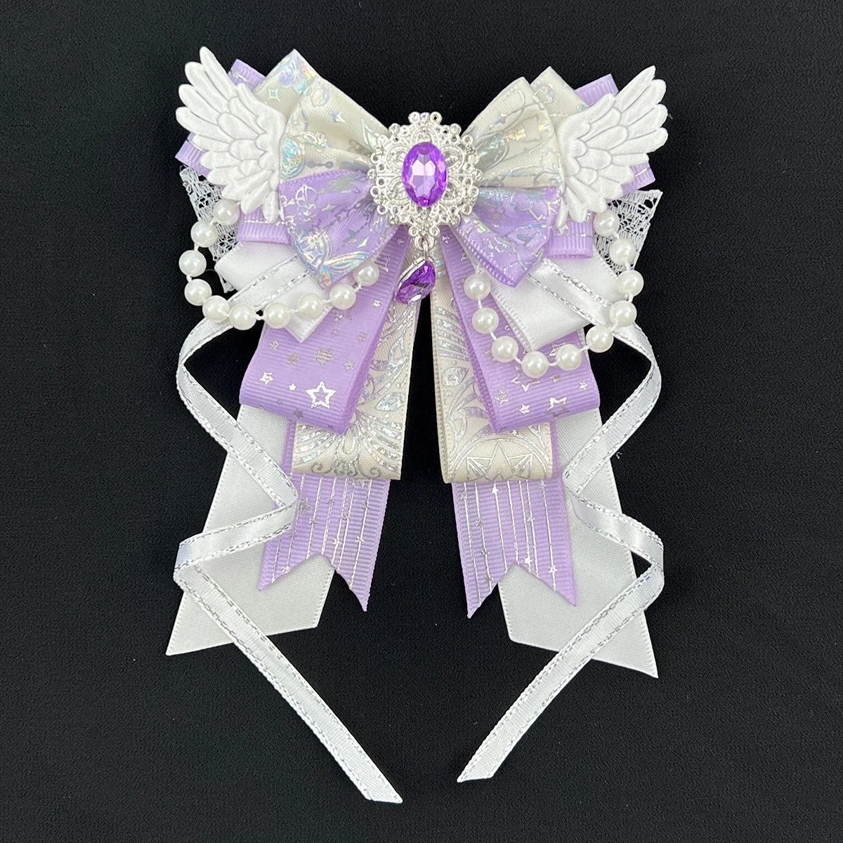 1Pc Cute Bowknot Brooch Pin, 6 Colors, Gemstone Heavy Craft Ribbon Bead Chain Color-Block Handmade DIY Finished Product, Anime Lolita Cosplay, Comic Con, Anime Decoration, Bag and Backpack Decoration Bowknot Pin