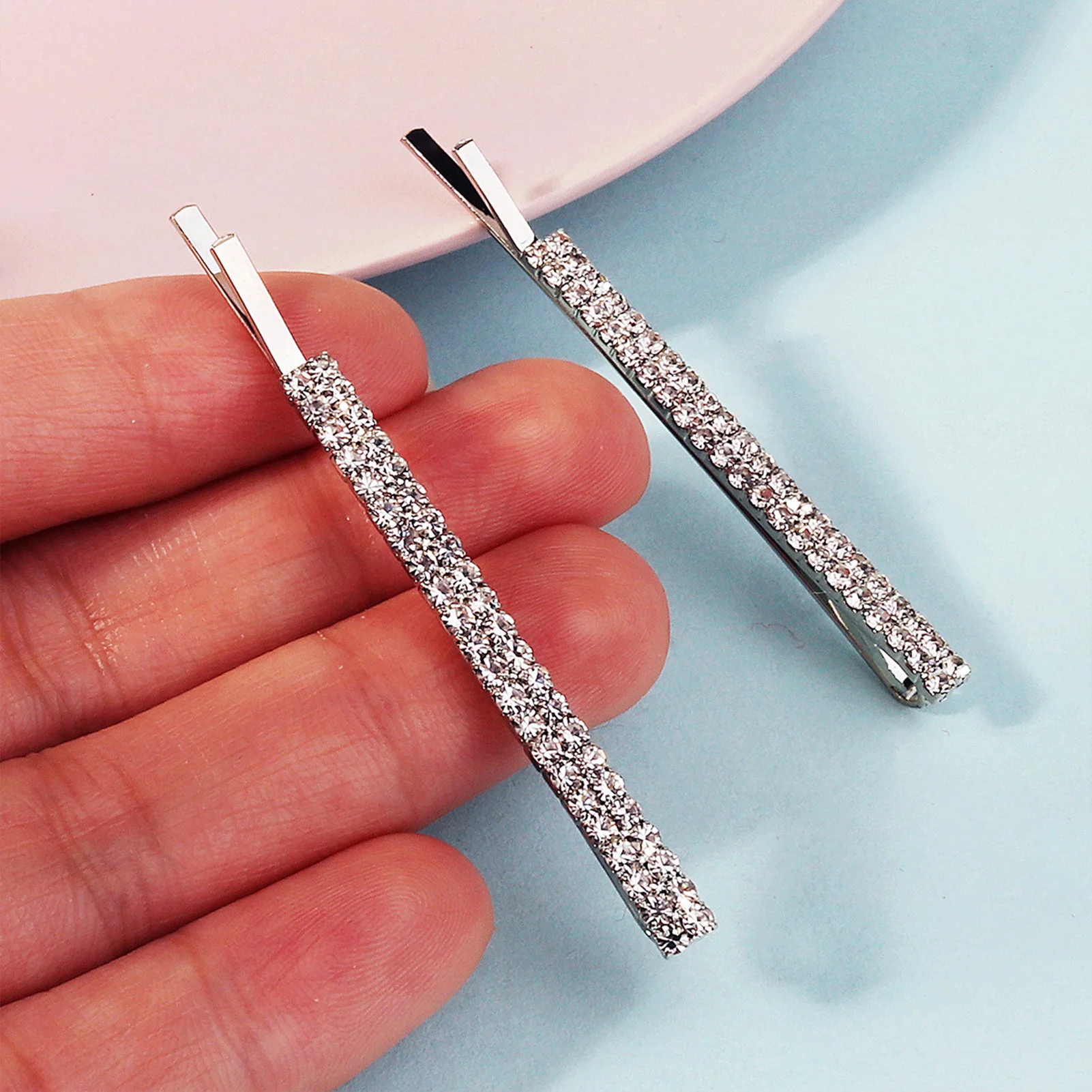 2pcs Metal Rhinestone Hair Clips For Wedding Party Simple Bridal Hairpins Fashion Alloy Bobby-Pin Set Marriage Diamond Barrettes