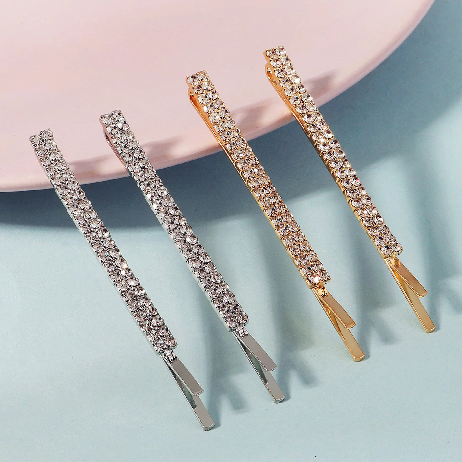 2pcs Metal Rhinestone Hair Clips For Wedding Party Simple Bridal Hairpins Fashion Alloy Bobby-Pin Set Marriage Diamond Barrettes