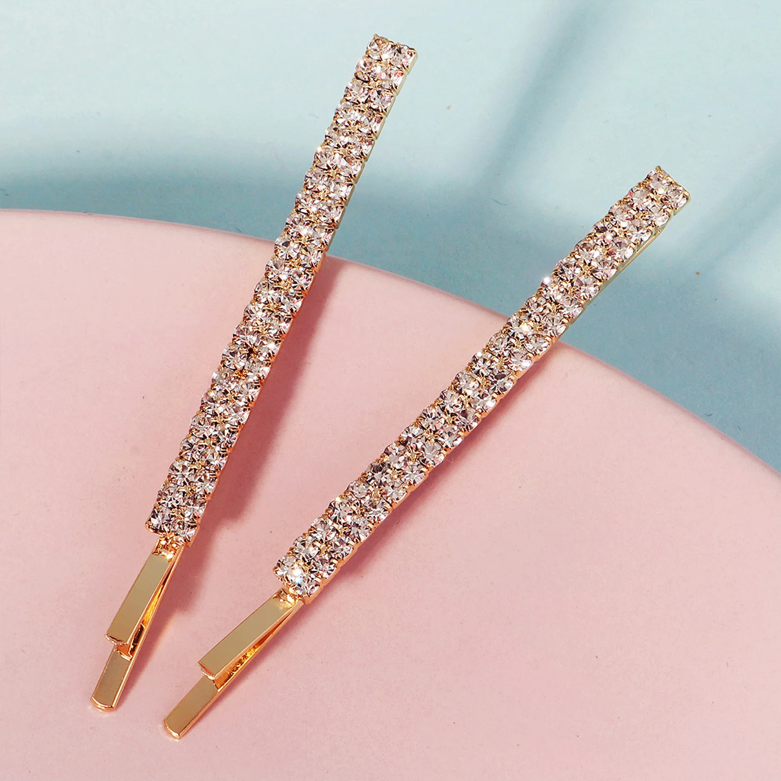 2pcs Metal Rhinestone Hair Clips For Wedding Party Simple Bridal Hairpins Fashion Alloy Bobby-Pin Set Marriage Diamond Barrettes