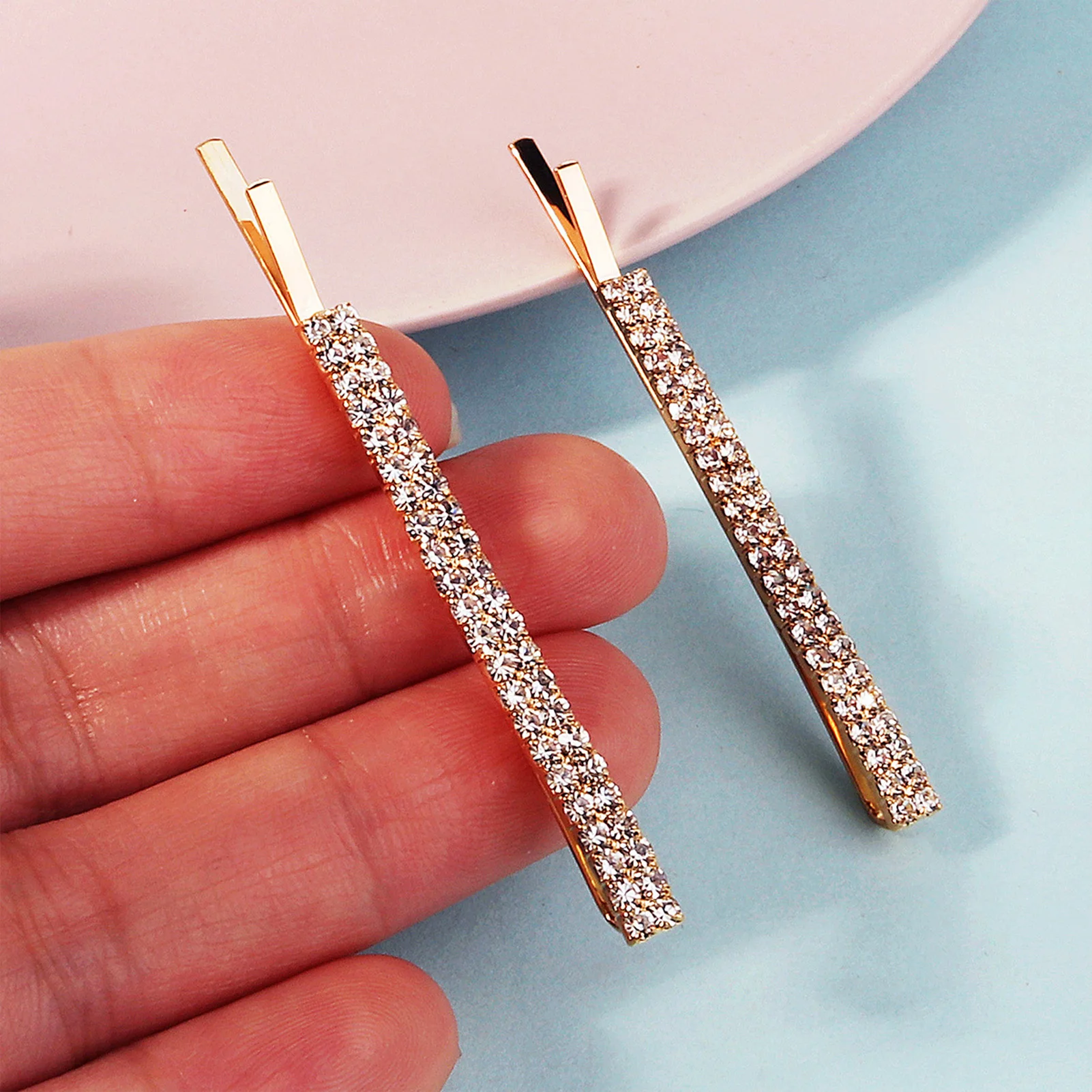 2pcs Metal Rhinestone Hair Clips For Wedding Party Simple Bridal Hairpins Fashion Alloy Bobby-Pin Set Marriage Diamond Barrettes