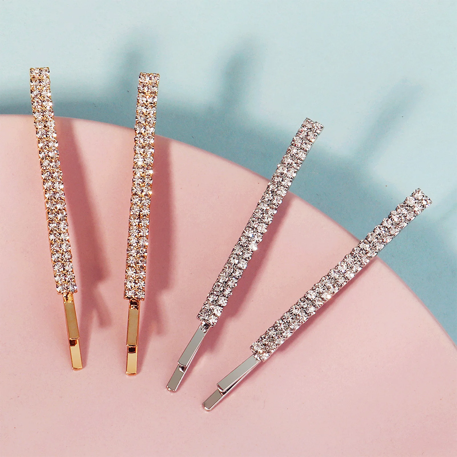 2pcs Metal Rhinestone Hair Clips For Wedding Party Simple Bridal Hairpins Fashion Alloy Bobby-Pin Set Marriage Diamond Barrettes