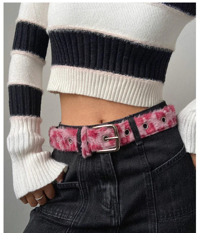 Suede Waist Belt for Women Y2K Style Trendy Waist Belt Pink/White Sexy Jeans Accessory Versatil Hip-Hop Style Streetwear