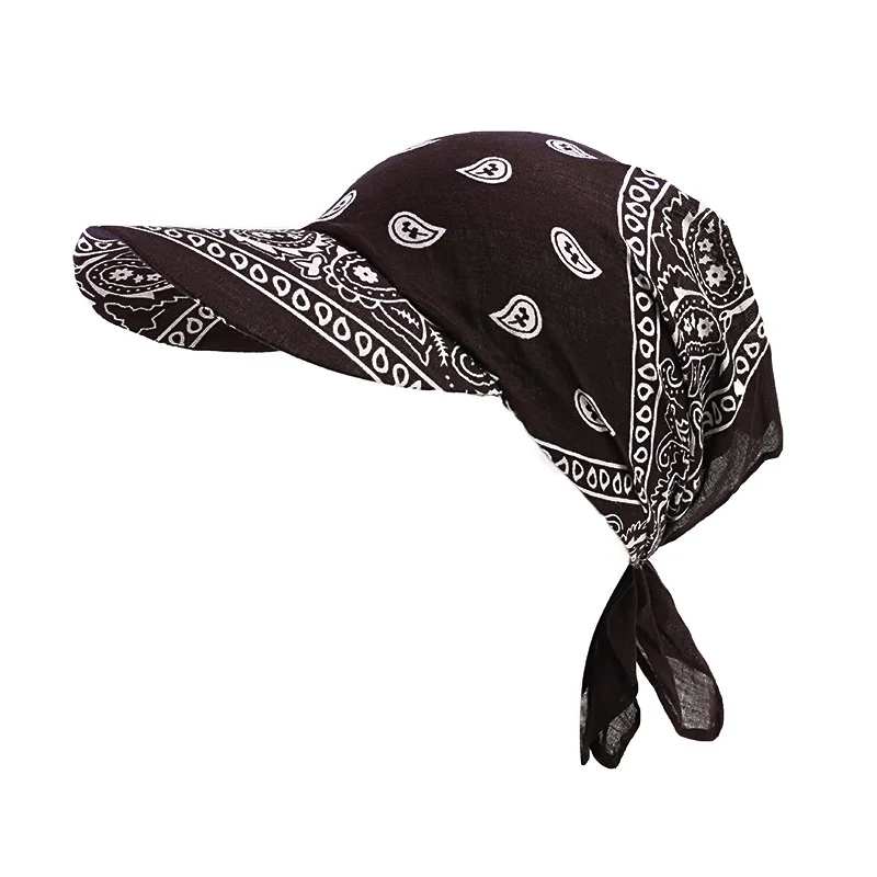 Womens Head Scarf Visor Hat With Printed Headband Wide Brim Sunhat Summer Beach Sun Hats UV Protection Female Baseball Cap