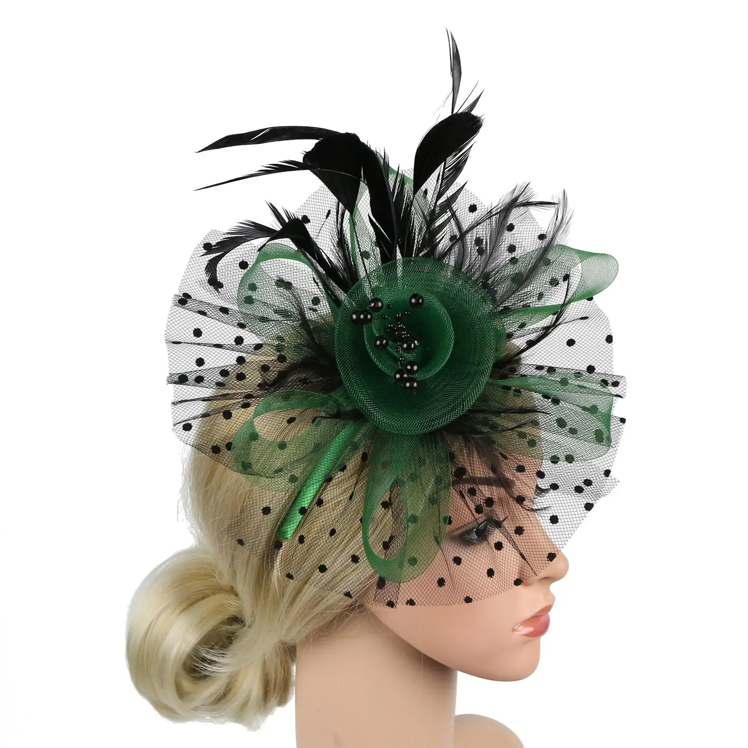 Women Girls Wedding Hair Fascinators Mesh Flower Fascinator Hat Feathers Hair Clip Alice Headband Clip Tea Party Headband