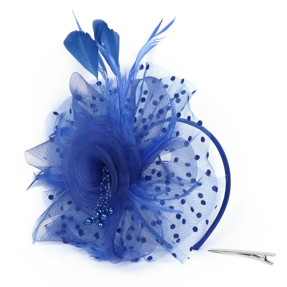 Women Girls Wedding Hair Fascinators Mesh Flower Fascinator Hat Feathers Hair Clip Alice Headband Clip Tea Party Headband
