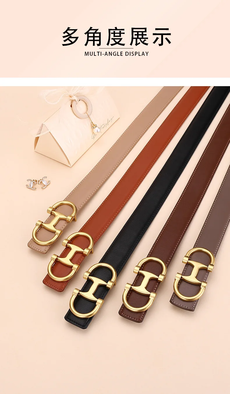 Fashionable Women's Versatile Decoration Jeans with Cowhide Belt; Ladies' High-End Business Fashion in Stock.