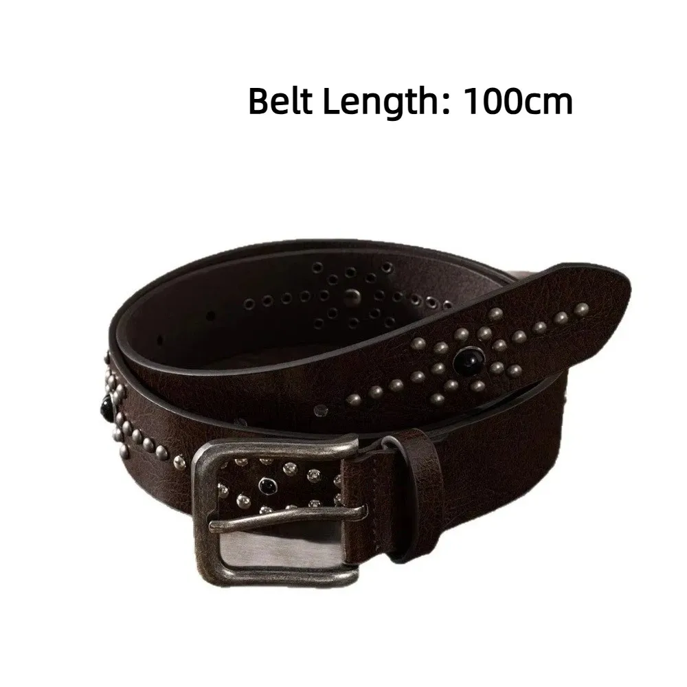 Fashion Rivet Buckle Waist Belt Jeans Style Genuine Leather Jeans Belt Versatile Decorative Belt Men Women