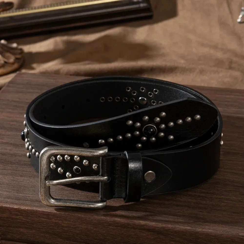 Fashion Rivet Buckle Waist Belt Jeans Style Genuine Leather Jeans Belt Versatile Decorative Belt Men Women