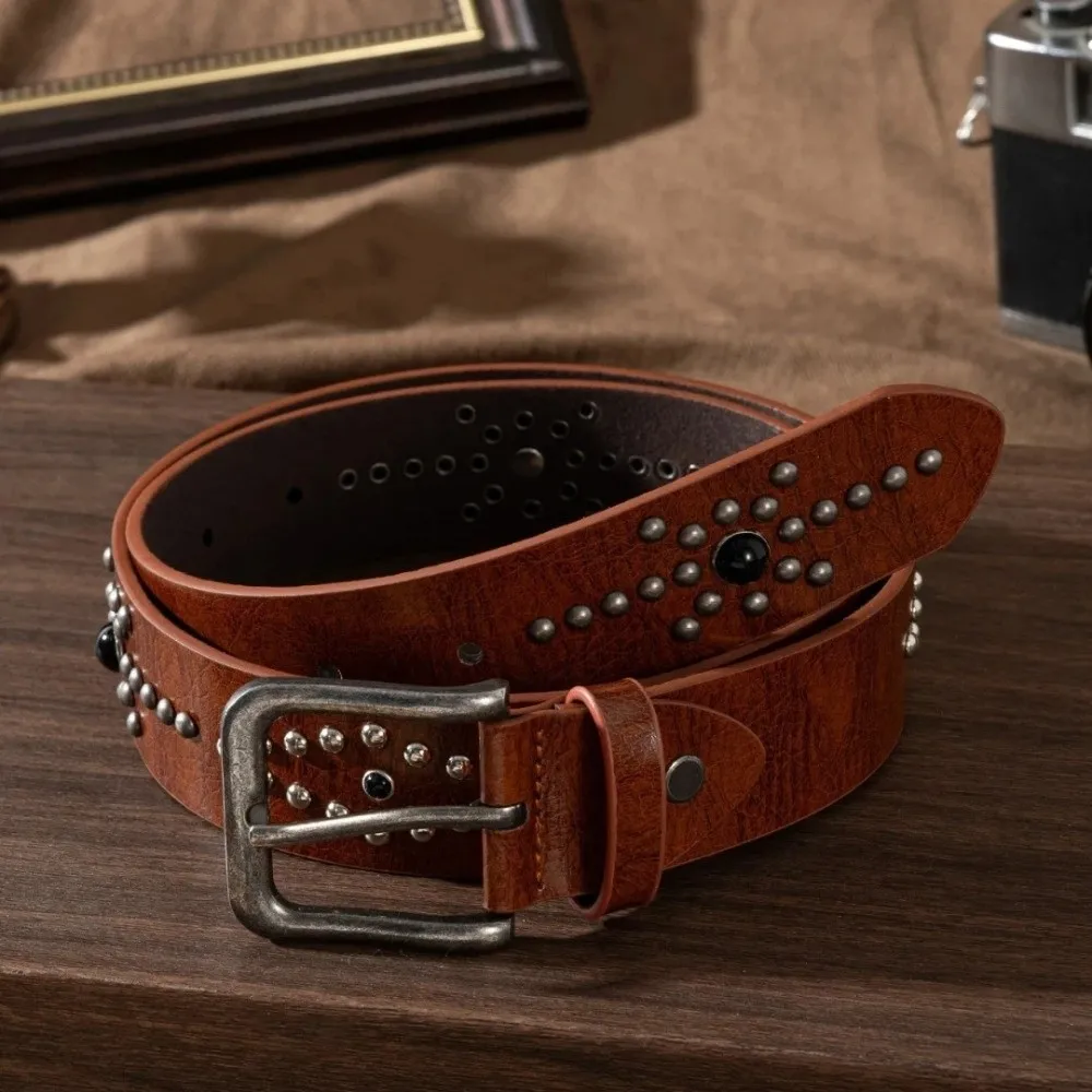 Fashion Rivet Buckle Waist Belt Jeans Style Genuine Leather Jeans Belt Versatile Decorative Belt Men Women