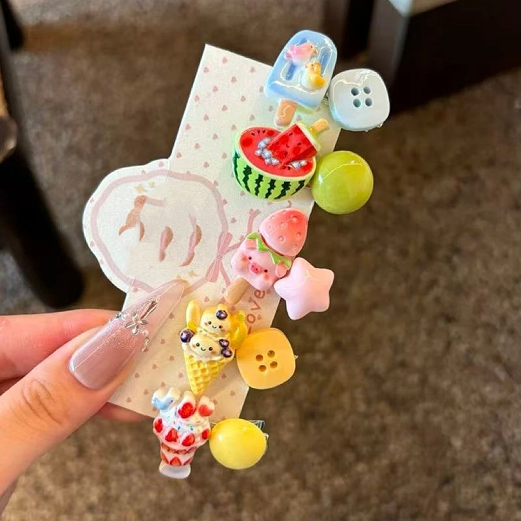 5Pcs Cute Popsicle Ice Cream Hair Clips Colorful Mini Kawaii Barrettes for Women Girls Kids Daily Party Hair Accessories Gift