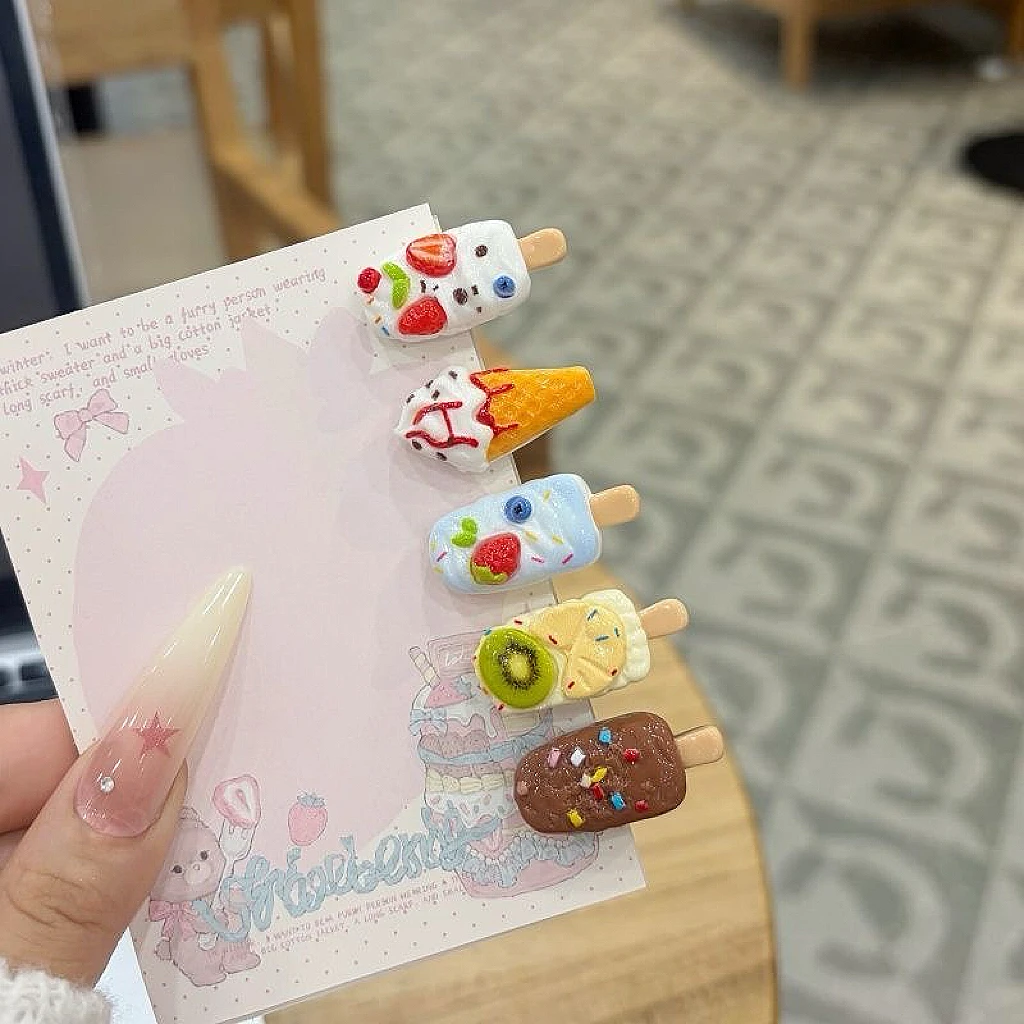 5Pcs Cute Popsicle Ice Cream Hair Clips Colorful Mini Kawaii Barrettes for Women Girls Kids Daily Party Hair Accessories Gift