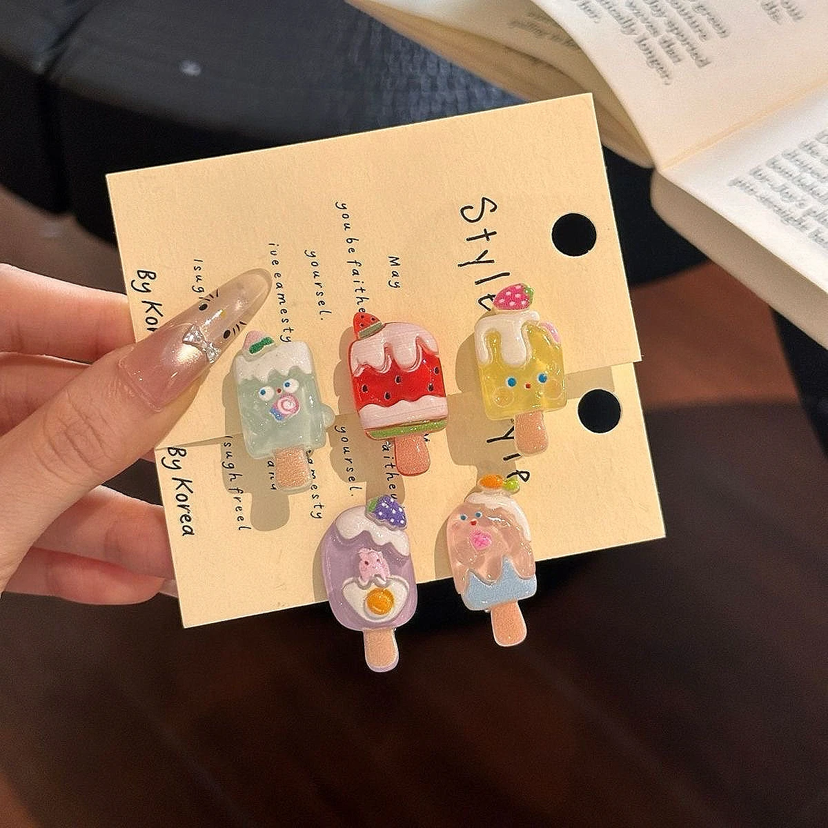 5Pcs Cute Popsicle Ice Cream Hair Clips Colorful Mini Kawaii Barrettes for Women Girls Kids Daily Party Hair Accessories Gift