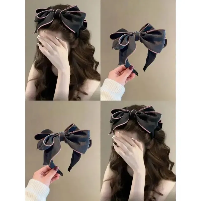 Multi Layered Big Bow Knot Headbands for Women Daily Party Headpiece Solid Crepe Cloth Adult Shopping Holiday Hairbands