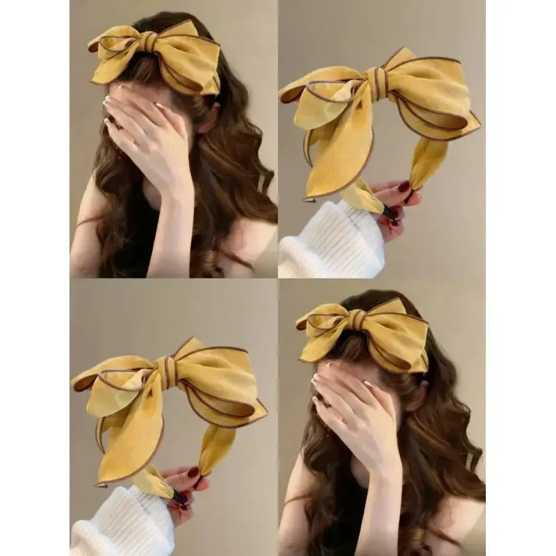 Multi Layered Big Bow Knot Headbands for Women Daily Party Headpiece Solid Crepe Cloth Adult Shopping Holiday Hairbands