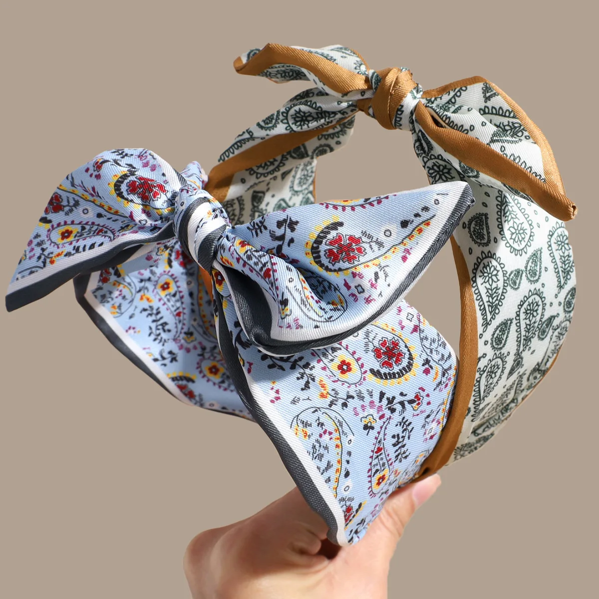 2-Pack Vintage Cashew Flower Bow Headbands, Gentle and Elegant Style, Suitable for Matching with Shirts/Dresses, Daily Outings,
