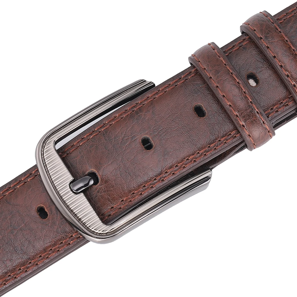 Male Men Casual Fashion Waist Belts Genuine Leather Pin Buckle Luxury Designer Belts for Men Dress Daily Wear Blue Red Brown