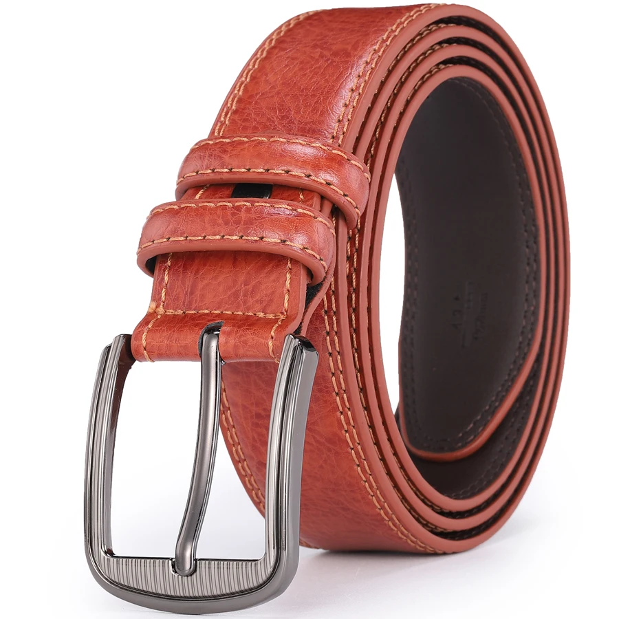 Male Men Casual Fashion Waist Belts Genuine Leather Pin Buckle Luxury Designer Belts for Men Dress Daily Wear Blue Red Brown