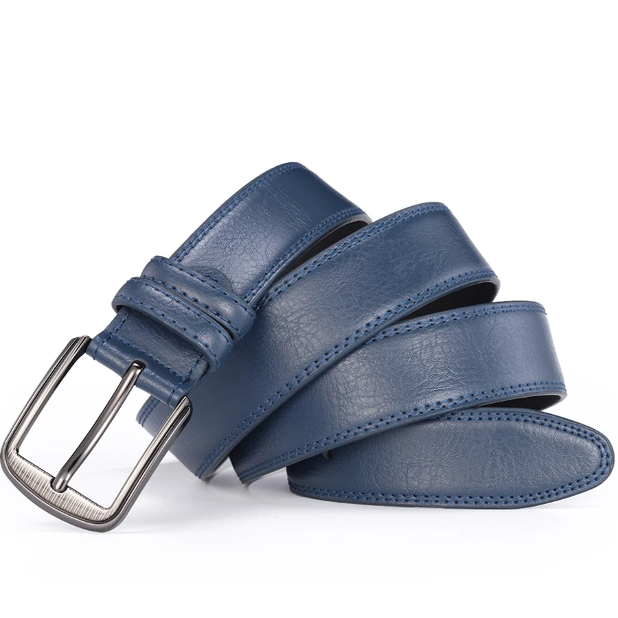 Male Men Casual Fashion Waist Belts Genuine Leather Pin Buckle Luxury Designer Belts for Men Dress Daily Wear Blue Red Brown