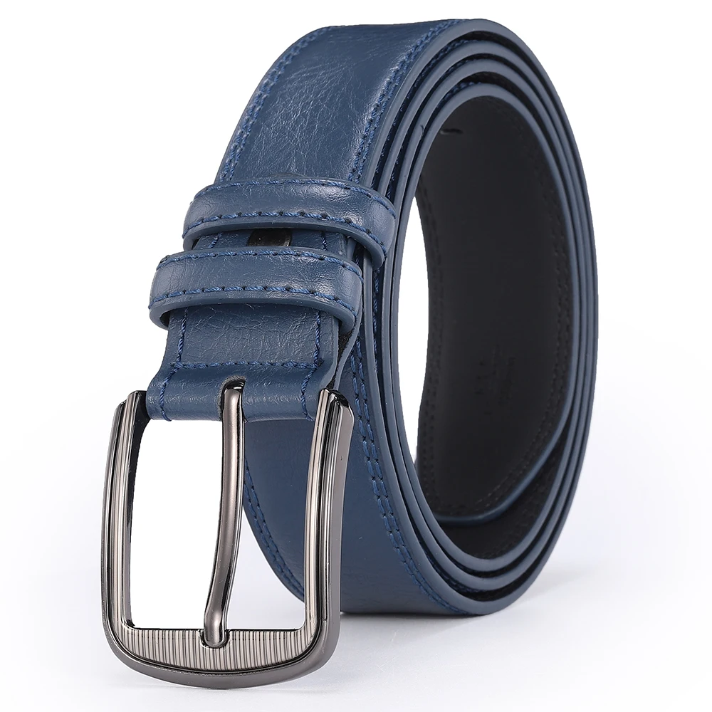 Male Men Casual Fashion Waist Belts Genuine Leather Pin Buckle Luxury Designer Belts for Men Dress Daily Wear Blue Red Brown