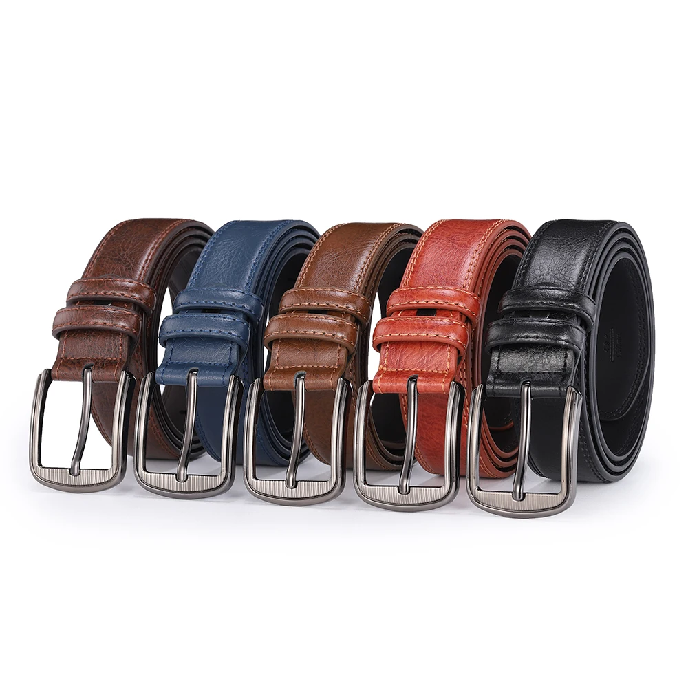 Male Men Casual Fashion Waist Belts Genuine Leather Pin Buckle Luxury Designer Belts for Men Dress Daily Wear Blue Red Brown