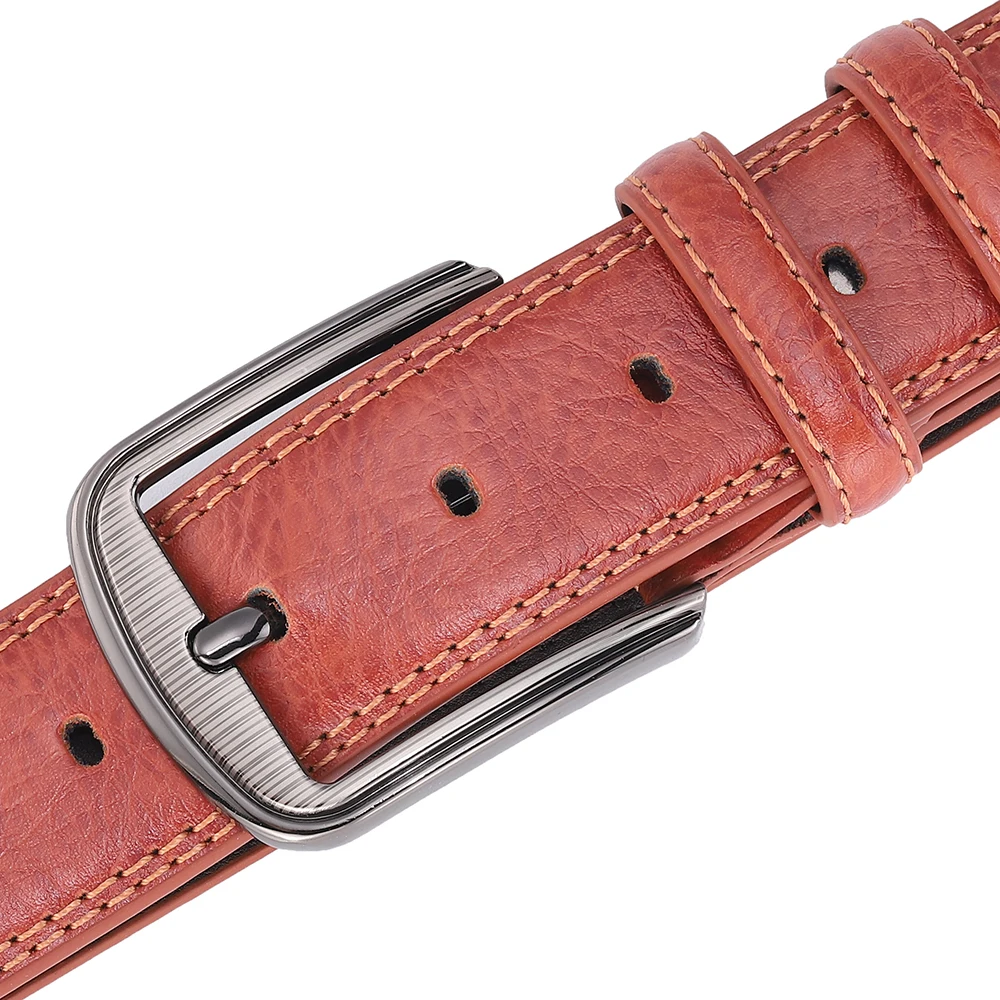 Male Men Casual Fashion Waist Belts Genuine Leather Pin Buckle Luxury Designer Belts for Men Dress Daily Wear Blue Red Brown