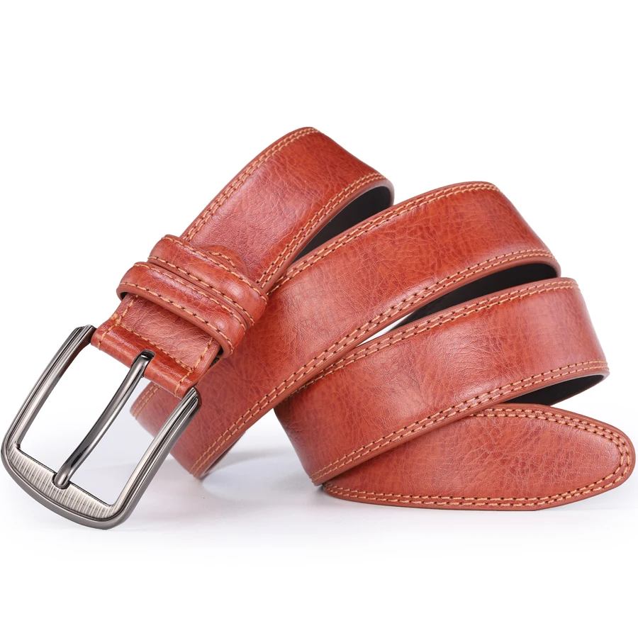 Male Men Casual Fashion Waist Belts Genuine Leather Pin Buckle Luxury Designer Belts for Men Dress Daily Wear Blue Red Brown