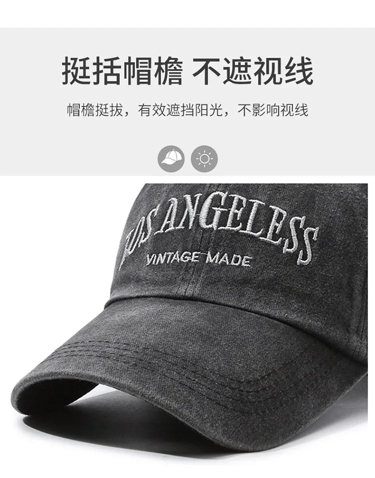 Men's American Wide Brimmed Retro Face Enhancing Little Women's Big Head Circumference Baseball Cap Washed Hat Trendy Cap