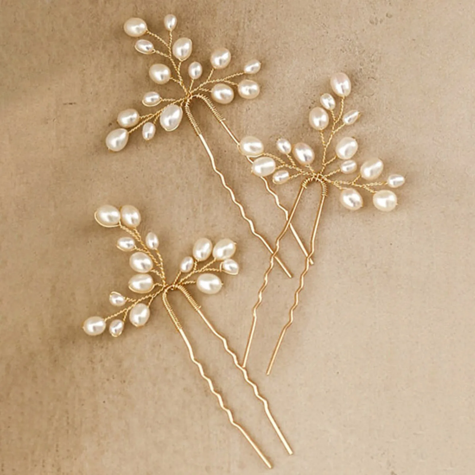 3PCS Alloy Pearl Hair Pins Set Luxury Glossy Anti Slip Styling Accessories for Wedding Bridal Party Women Girls 11x6cm