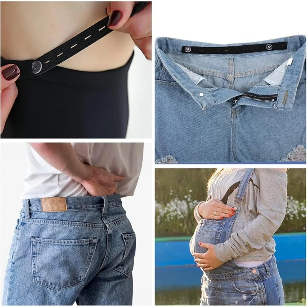 Adjustable Invisible Belt Tightener Set Invisible No-Sew Elastic Waist Band Extender Seamless Trouser Buckle Women Men Jean Pant