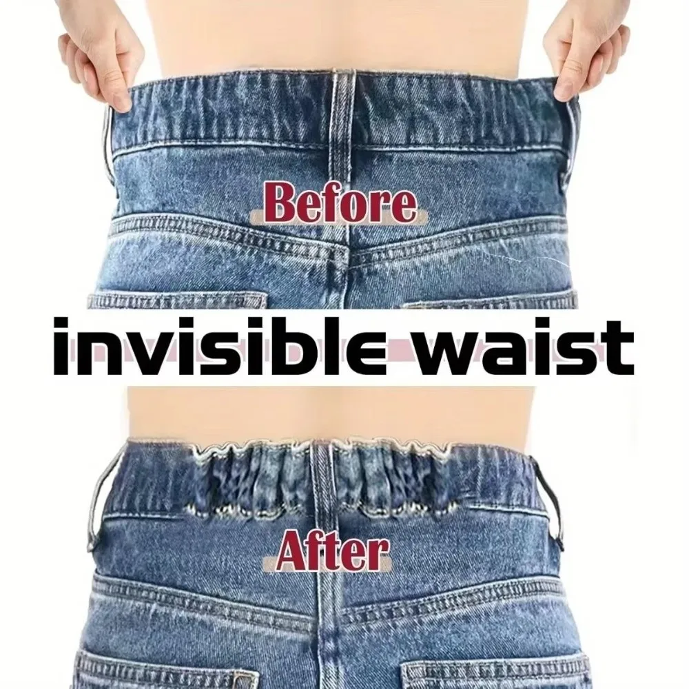 Adjustable Invisible Belt Tightener Set Invisible No-Sew Elastic Waist Band Extender Seamless Trouser Buckle Women Men Jean Pant