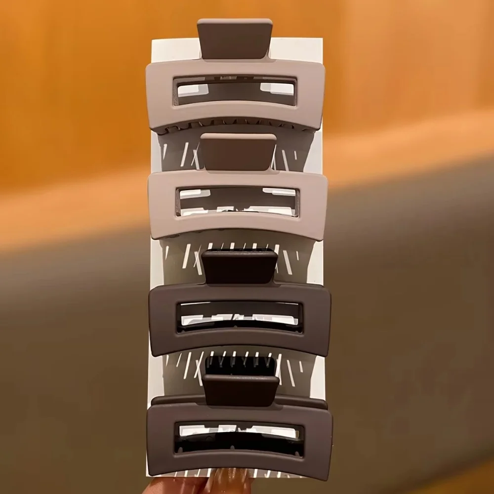 4PcsCoffee Color Medium-Sized Square Hair Clips, Suitable for Daily Use, Women's Hair Accessories, Gift Recommendation