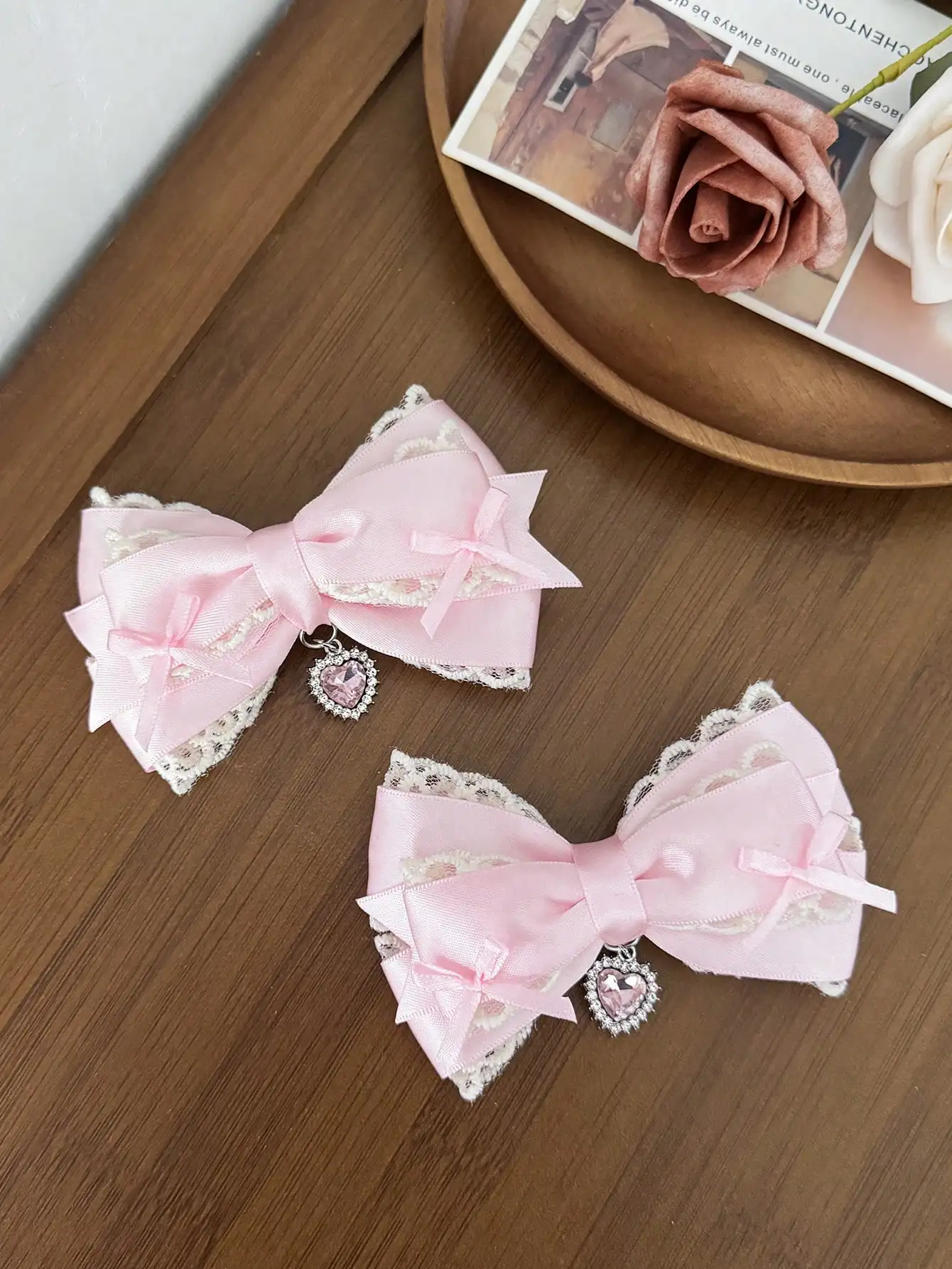 Two-piece women's lace sweet bow hair clip Lolita hair accessory, versatile alligator clip, suitable for any occasion