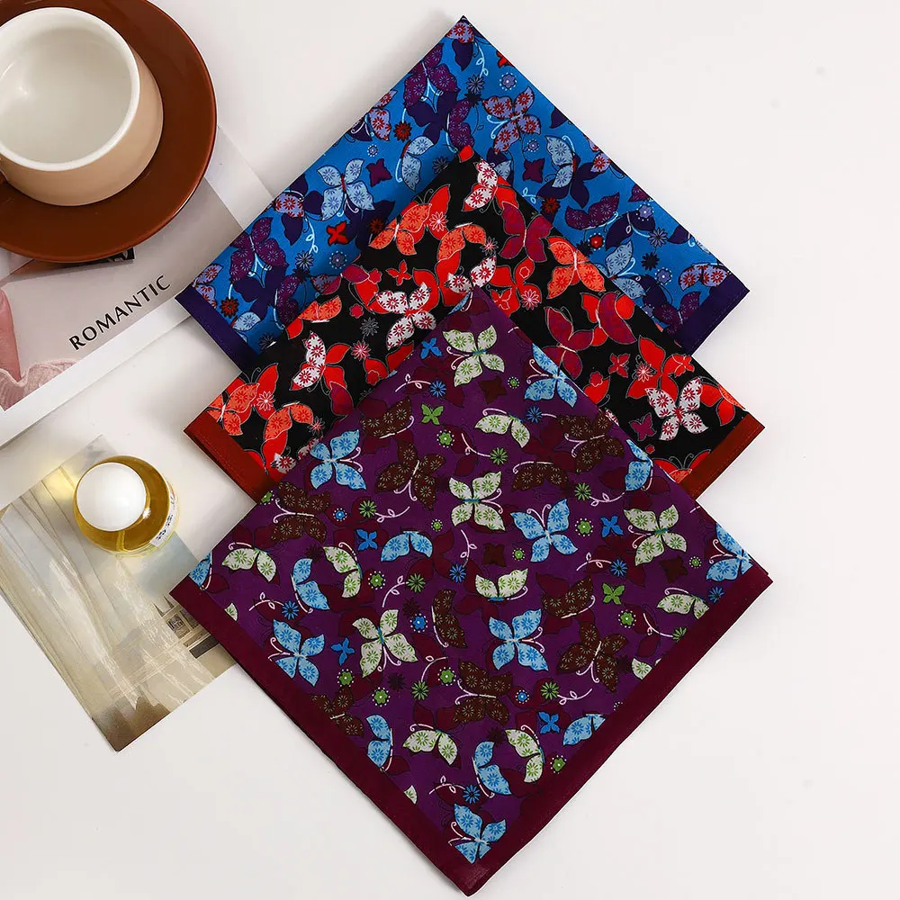 Ladies Pure Cotton Printed Handkerchief Old-fashioned Retro Absorbent Sweat Wiping Hand Towel Soft Comfortable Square Towel 43cm