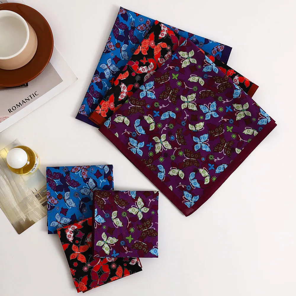 Ladies Pure Cotton Printed Handkerchief Old-fashioned Retro Absorbent Sweat Wiping Hand Towel Soft Comfortable Square Towel 43cm