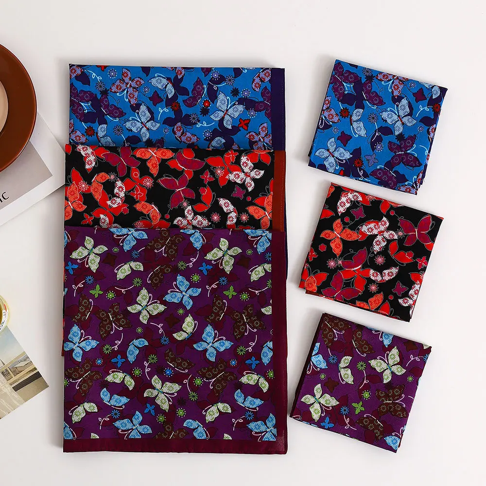 Ladies Pure Cotton Printed Handkerchief Old-fashioned Retro Absorbent Sweat Wiping Hand Towel Soft Comfortable Square Towel 43cm