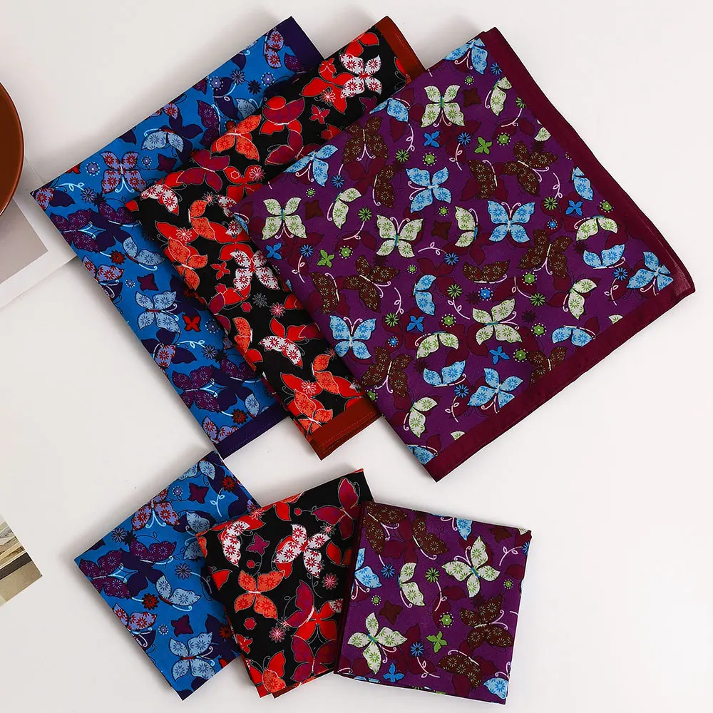 Ladies Pure Cotton Printed Handkerchief Old-fashioned Retro Absorbent Sweat Wiping Hand Towel Soft Comfortable Square Towel 43cm