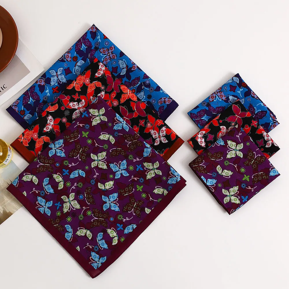 Ladies Pure Cotton Printed Handkerchief Old-fashioned Retro Absorbent Sweat Wiping Hand Towel Soft Comfortable Square Towel 43cm