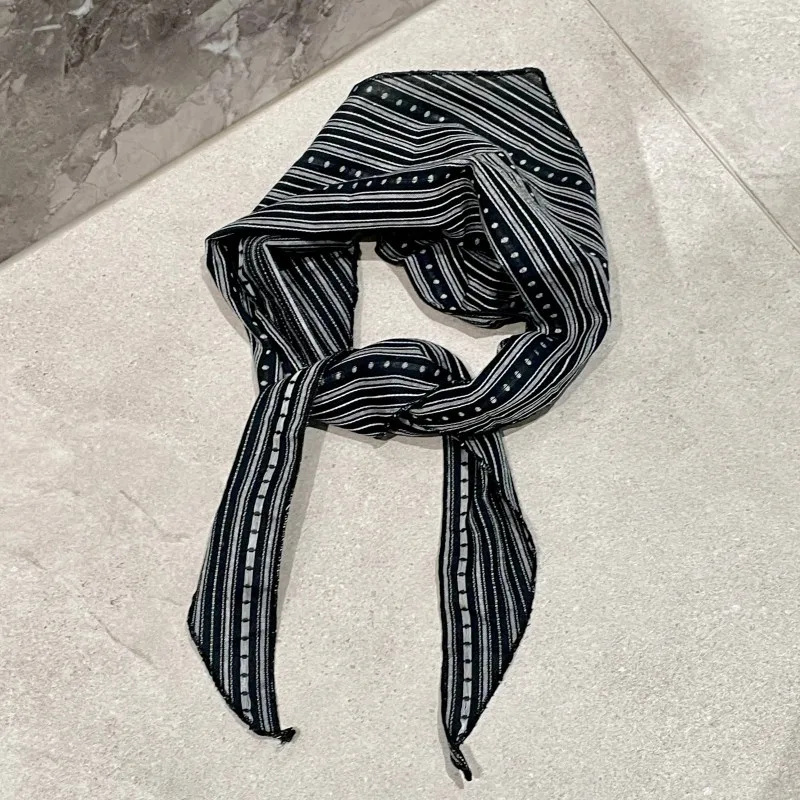Women Vintage Floral Striped Scarf Breathable Cotton Linen Blend Triangle Neck Kerchief Boho Chic Headwrap & Necklace Scarf
