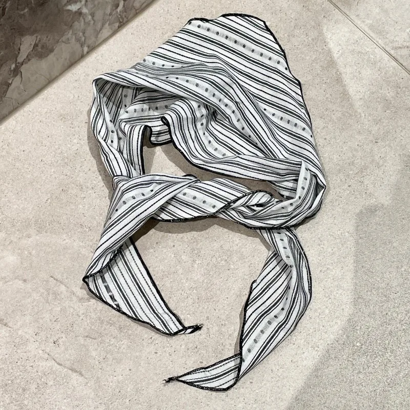 Women Vintage Floral Striped Scarf Breathable Cotton Linen Blend Triangle Neck Kerchief Boho Chic Headwrap & Necklace Scarf