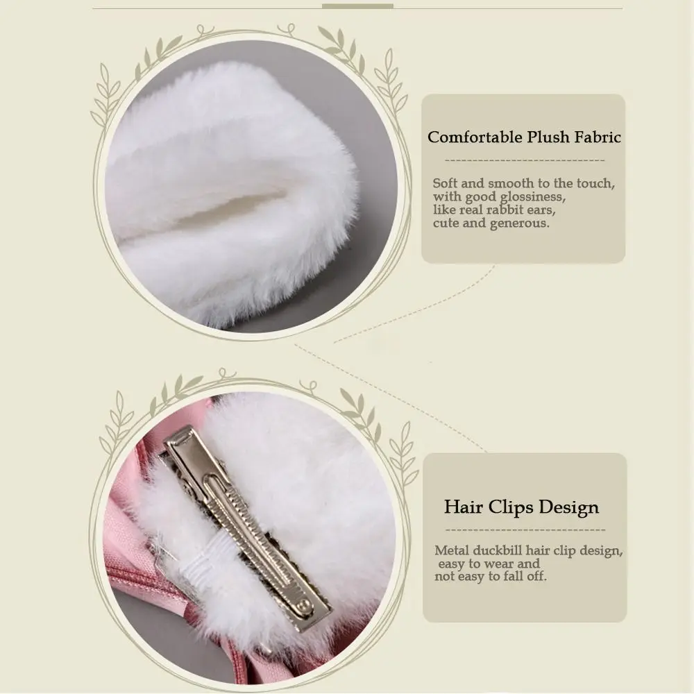 Adorable Plush Bunny Ears Hairpin Soft Cute Design Rabbit Hairclips Droopy Rabbit Lolita Hairclips Costume Parties Accessory