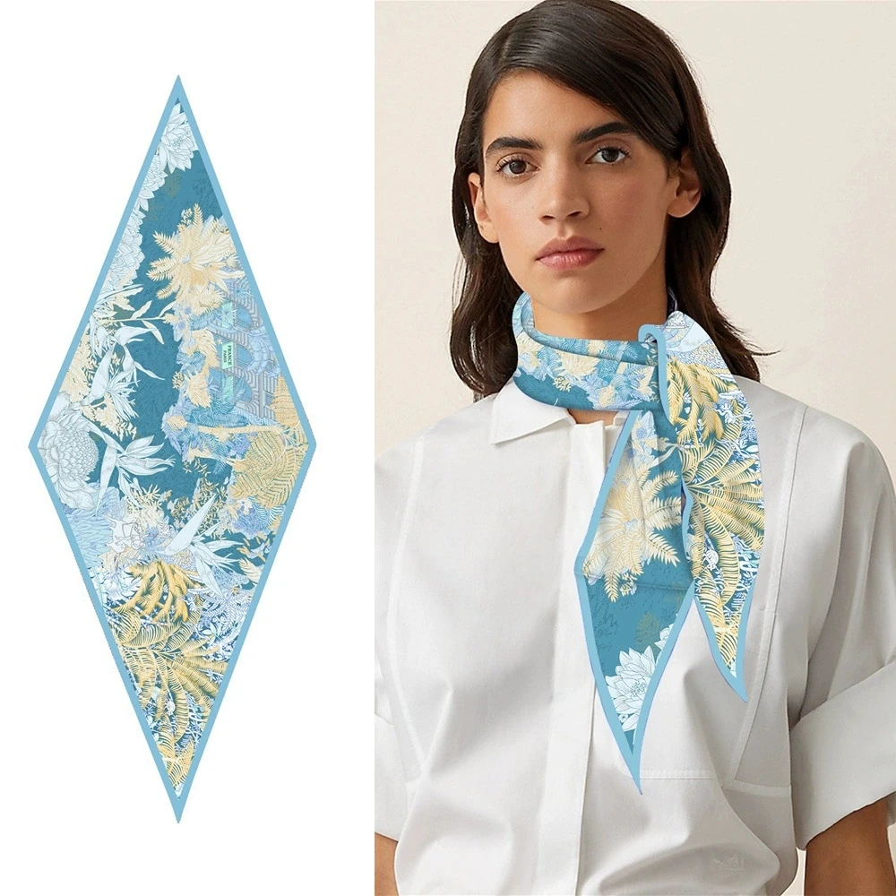 Forest And Animal Printing Diamond Twill Silk Scarf Woman Luxury Bandana Headband Hijab Foulard Neckerchief Shawl For Ladies