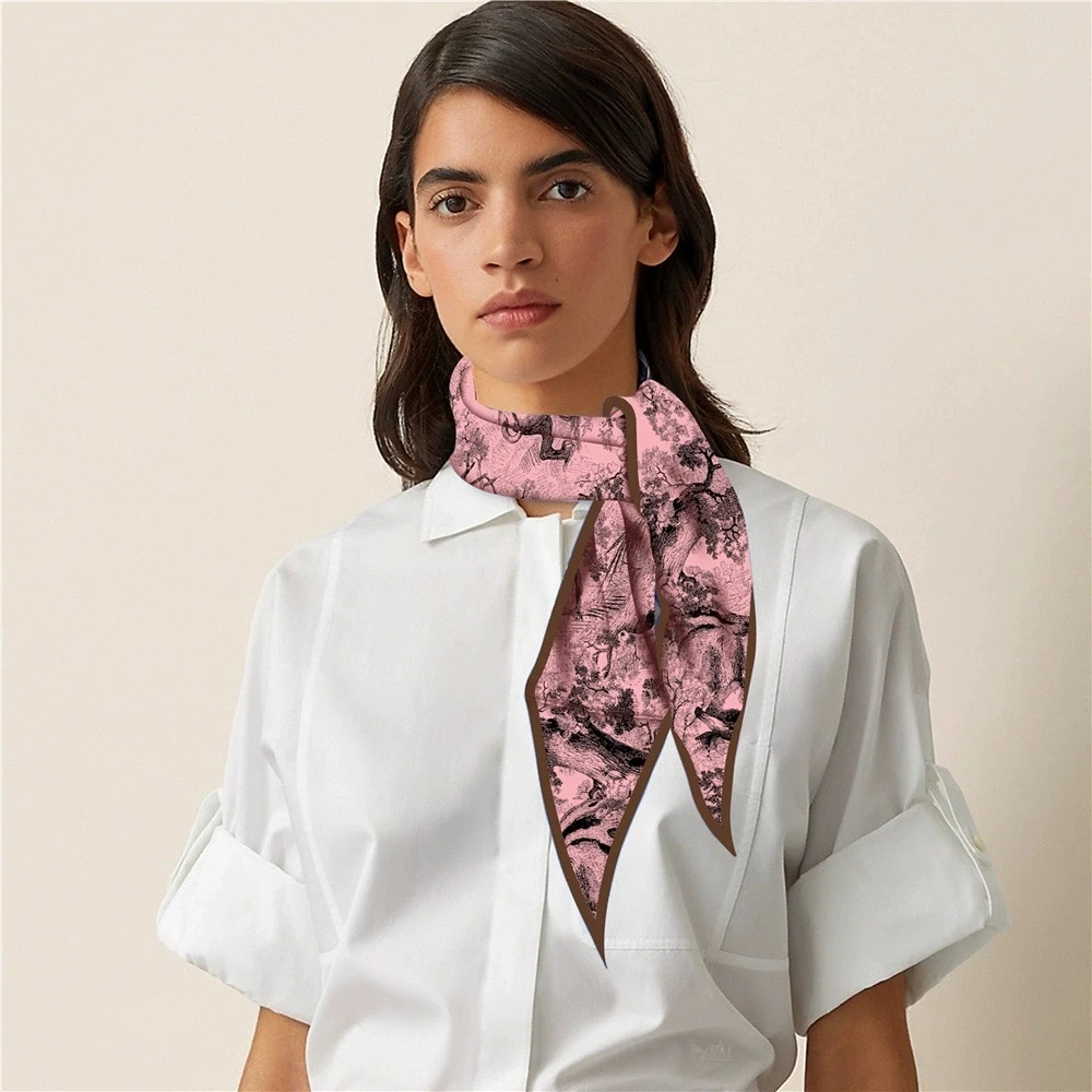 Forest And Animal Printing Diamond Twill Silk Scarf Woman Luxury Bandana Headband Hijab Foulard Neckerchief Shawl For Ladies